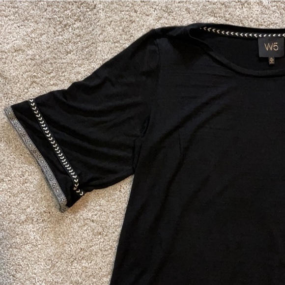 Anthropologie W5 Knit Top Black Bell Sleeve embroidery Tribal Trim Cropped Sz S - Picture 13 of 13